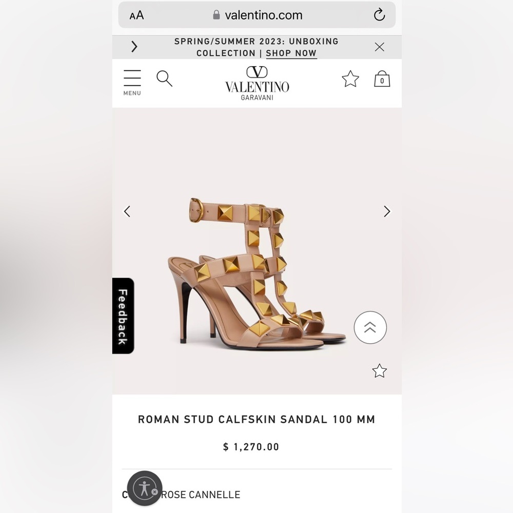 Valentino Roman Stud Sandal in Rose Cannelle Size 40/ US 10 100MM